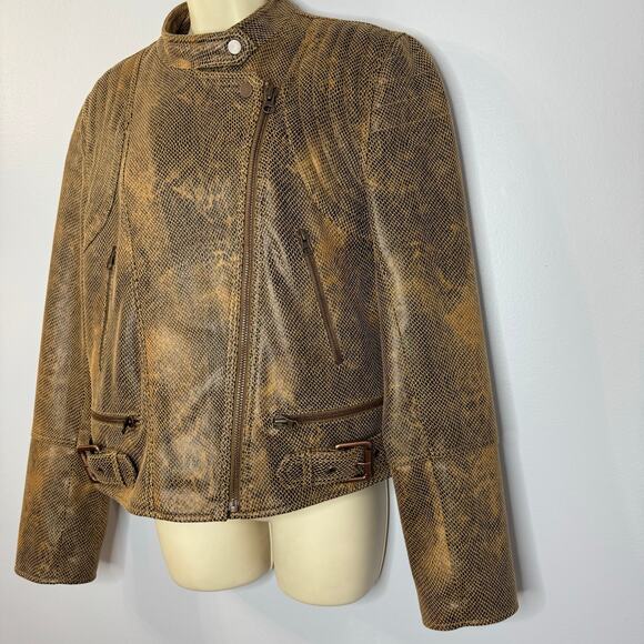 Free People We the Free Fenix Snake Skin Vegan Leather Moto Jacket Distress M - Picture 3 of 13